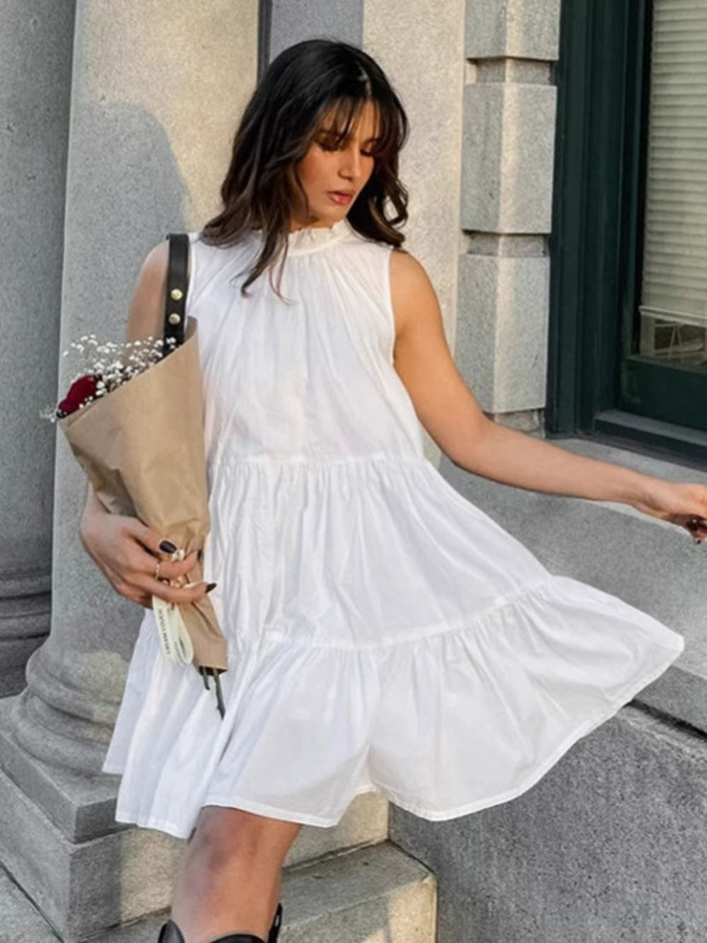 Forever 21 White Loose Round Neck Mini Dress Summer Work